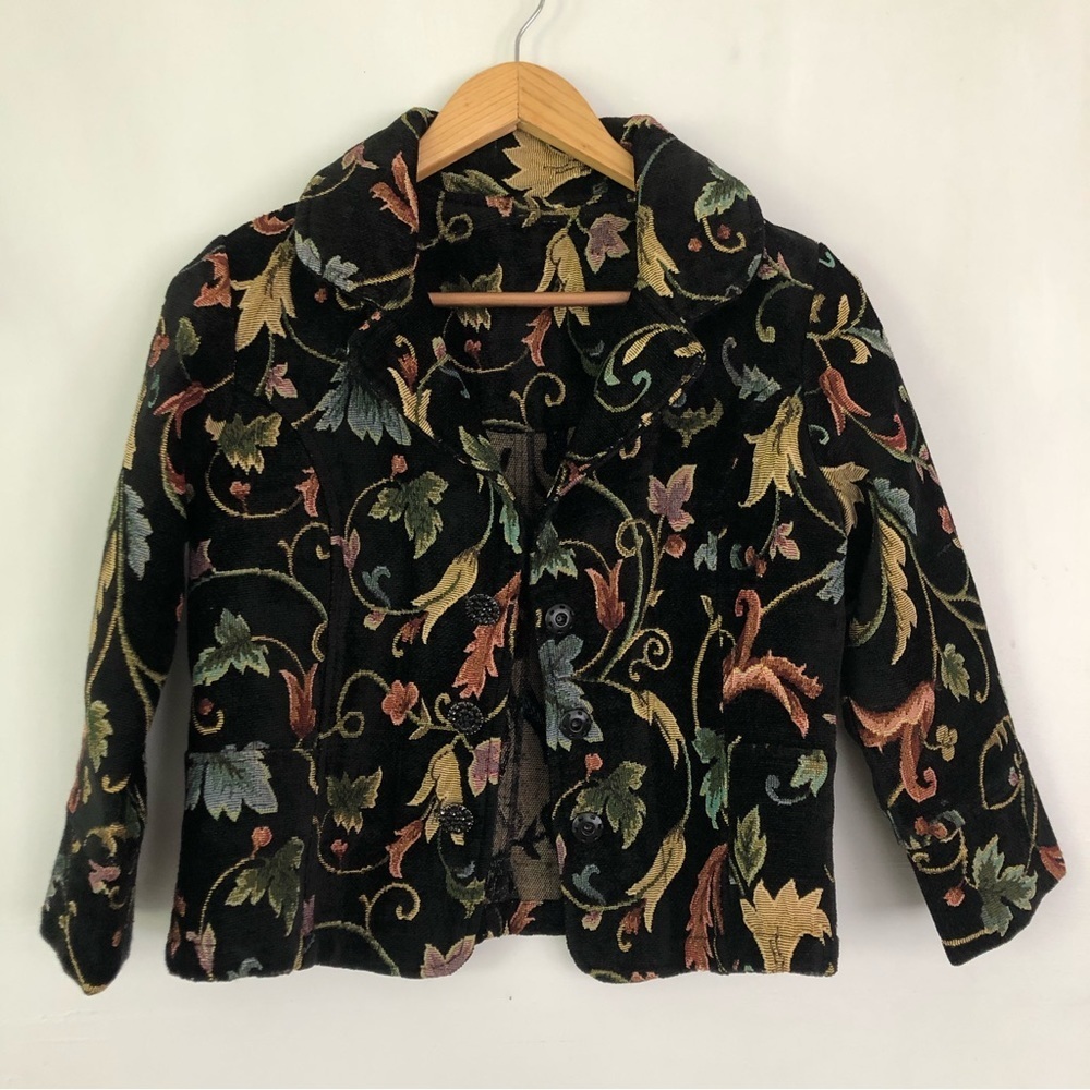 VINTAGE Gorgeous Black Floral Embroidered Vintage Blazer Jacket Size S